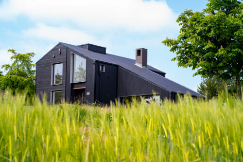 A through the grass shot of 1970's house renovation